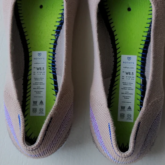 💕 Rothy's Merino Wool Flat in Camel Ribbon Stripe Merino Wool Size 6.5 - Picture 8 of 10